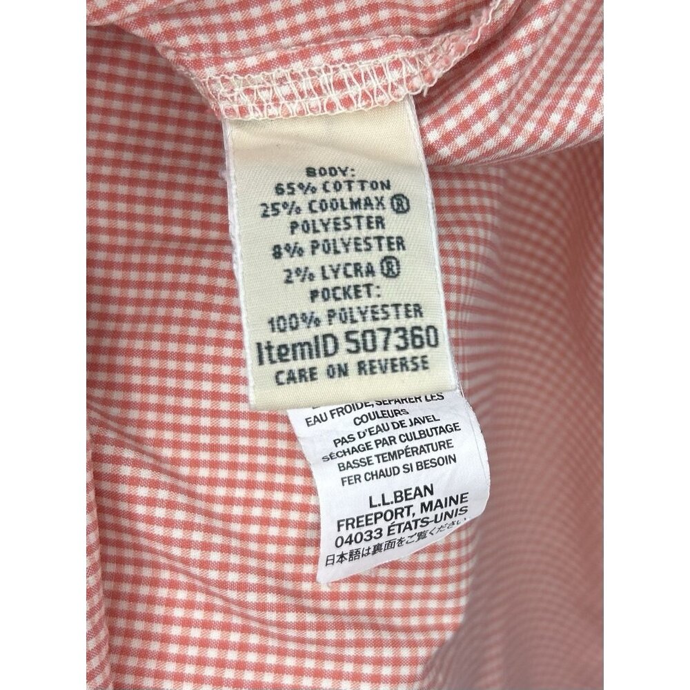 LL Bean Gingham Plaid Shirt Men's L Long Sleeve Orange Lightweight Summer Picnic - Picture 8 of 11